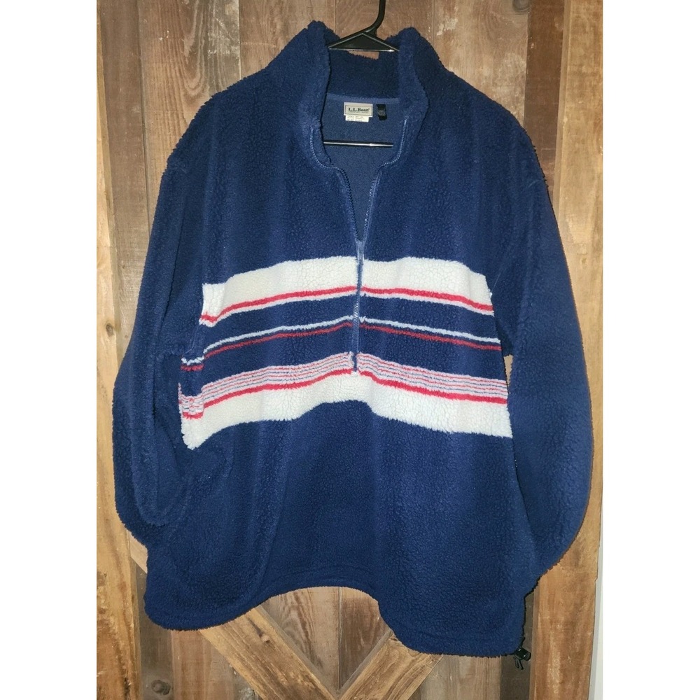 Womens Bean Fleece Blue 1/4 Zip Deep Pile Oversized Pullover XL Granola